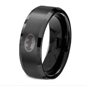 Black Stainless Steel BATMAN Insignia Emblem Stamped 8mm Band Ring